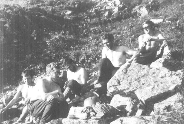 Ok. 1970 r. Od lewej WojciechKurtyka, Michał Gabryel, Andrzej Wilusz, Tadeusz Gibiński i Mirosław Budny